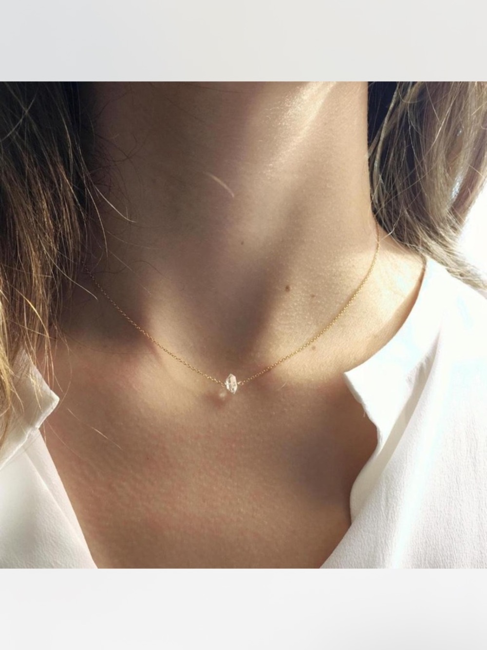 Delicate Silver Chain Necklace with Clear Crystal Pendant - Women Jewelry